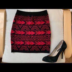 red black pattern stretch mini skirt